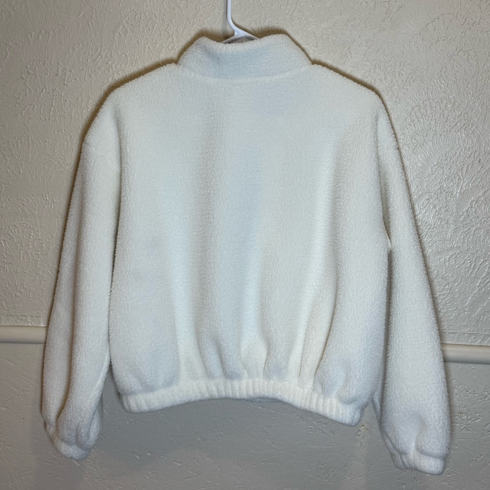 Old Navy Girls White Fleece Sherpa Jacket Embroidered Rainbow Smiley XL 14-16 - Picture 6 of 6